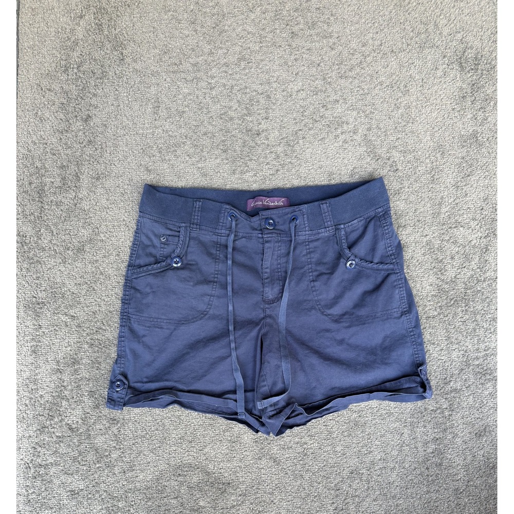 Gloria Vanderbilt Navy Blue Drawstring Cargo Shorts Womens 12 Stretch Ribbed